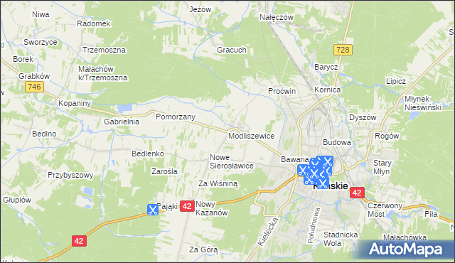 mapa Modliszewice, Modliszewice na mapie Targeo