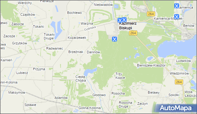 mapa Mokra gmina Kazimierz Biskupi, Mokra gmina Kazimierz Biskupi na mapie Targeo