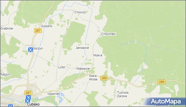 mapa Mokra gmina Lubsko, Mokra gmina Lubsko na mapie Targeo