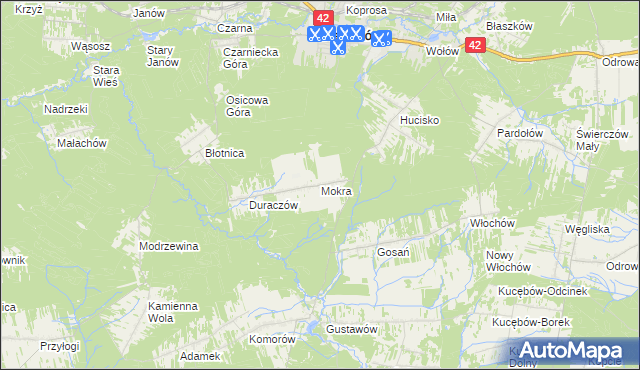 mapa Mokra gmina Stąporków, Mokra gmina Stąporków na mapie Targeo