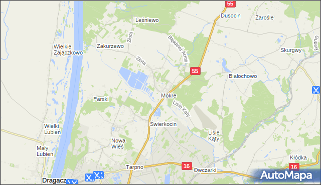 mapa Mokre gmina Grudziądz, Mokre gmina Grudziądz na mapie Targeo