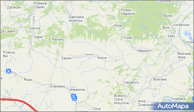 mapa Mokre gmina Żyraków, Mokre gmina Żyraków na mapie Targeo