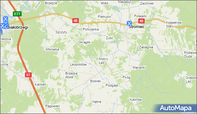 mapa Mokry Las gmina Stromiec, Mokry Las gmina Stromiec na mapie Targeo