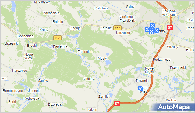 mapa Mosty gmina Chęciny, Mosty gmina Chęciny na mapie Targeo