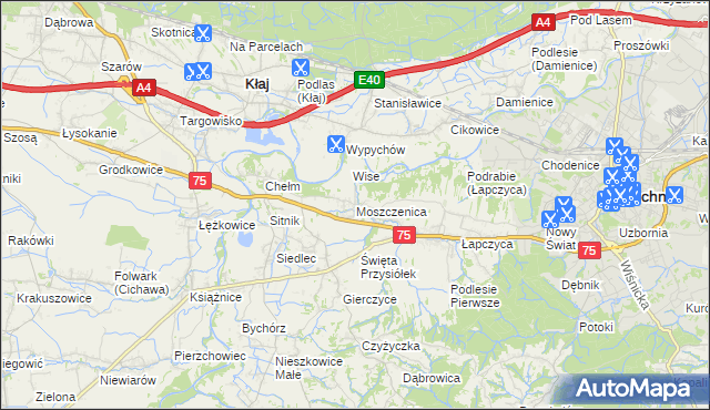 mapa Moszczenica gmina Bochnia, Moszczenica gmina Bochnia na mapie Targeo