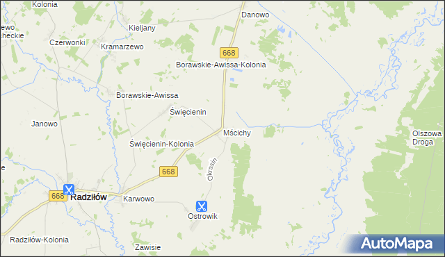 mapa Mścichy gmina Radziłów, Mścichy gmina Radziłów na mapie Targeo