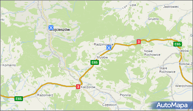 mapa Mysłów gmina Bolków, Mysłów gmina Bolków na mapie Targeo