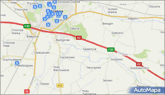 mapa Nadarzyce gmina Września, Nadarzyce gmina Września na mapie Targeo