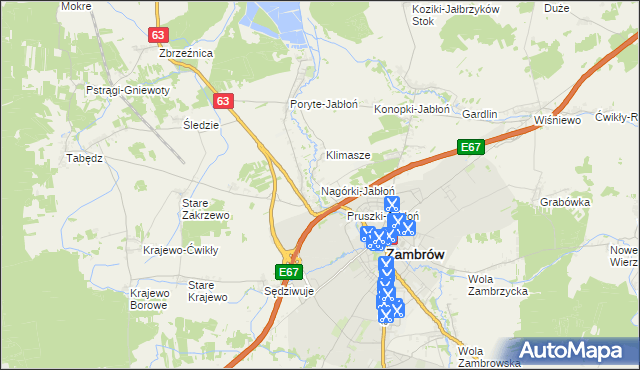 mapa Nagórki-Jabłoń, Nagórki-Jabłoń na mapie Targeo