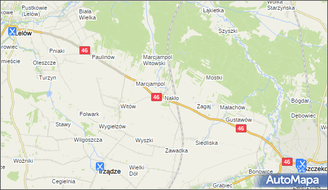 mapa Nakło gmina Lelów, Nakło gmina Lelów na mapie Targeo