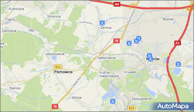 mapa Nieborowice, Nieborowice na mapie Targeo