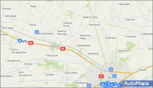 mapa Niedźwiada gmina Łowicz, Niedźwiada gmina Łowicz na mapie Targeo