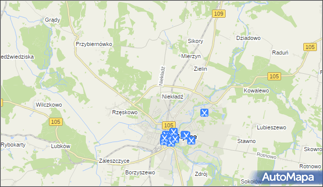 mapa Niekładź, Niekładź na mapie Targeo