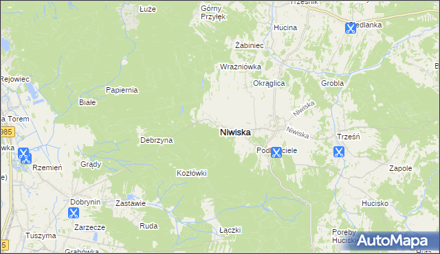 mapa Niwiska powiat kolbuszowski, Niwiska powiat kolbuszowski na mapie Targeo
