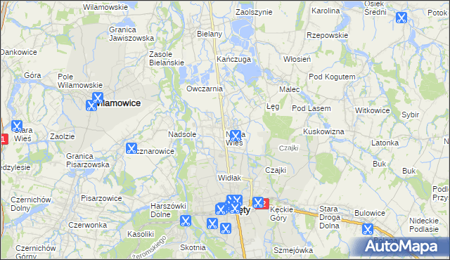 mapa Nowa Wieś gmina Kęty, Nowa Wieś gmina Kęty na mapie Targeo