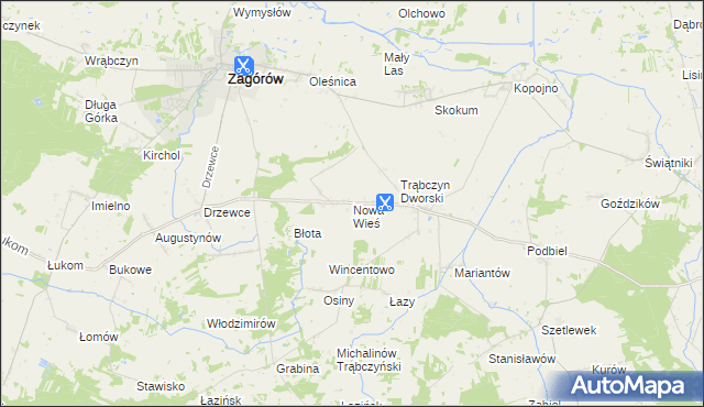 mapa Nowa Wieś gmina Zagórów, Nowa Wieś gmina Zagórów na mapie Targeo