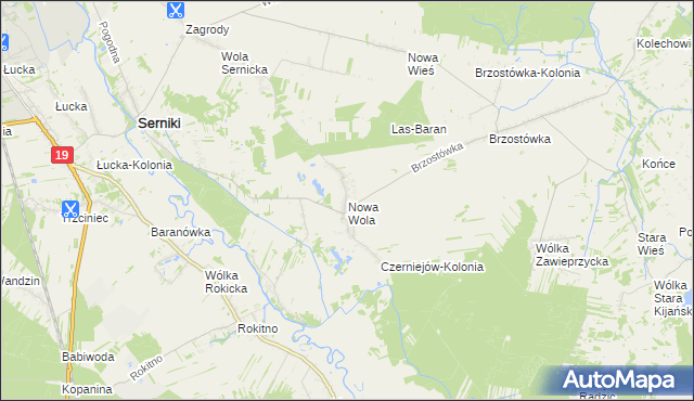 mapa Nowa Wola gmina Serniki, Nowa Wola gmina Serniki na mapie Targeo