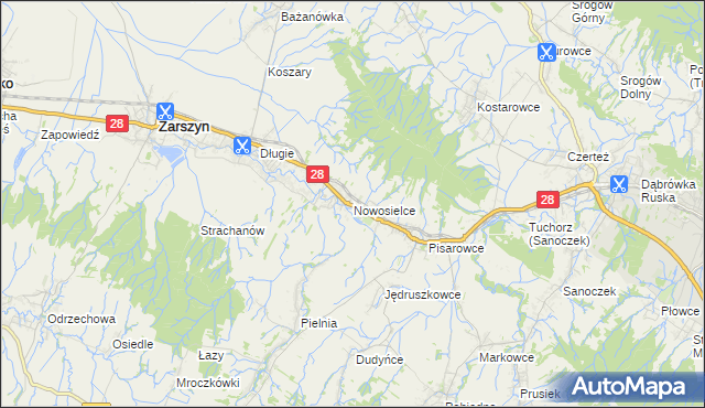 mapa Nowosielce gmina Zarszyn, Nowosielce gmina Zarszyn na mapie Targeo