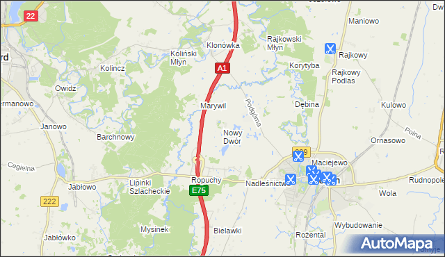 mapa Nowy Dwór gmina Pelplin, Nowy Dwór gmina Pelplin na mapie Targeo