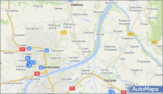 mapa Nowy Kamień gmina Dwikozy, Nowy Kamień gmina Dwikozy na mapie Targeo