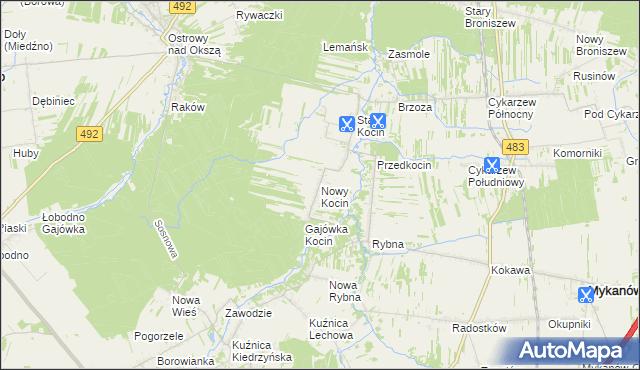 mapa Nowy Kocin, Nowy Kocin na mapie Targeo