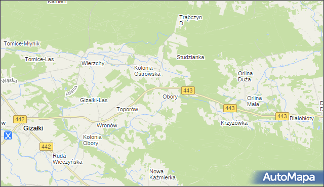 mapa Obory gmina Gizałki, Obory gmina Gizałki na mapie Targeo