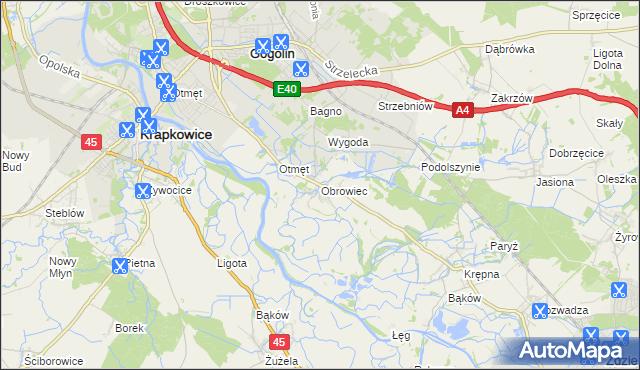 mapa Obrowiec gmina Gogolin, Obrowiec gmina Gogolin na mapie Targeo