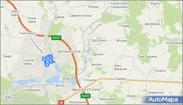 mapa Ogonów gmina Ryki, Ogonów gmina Ryki na mapie Targeo