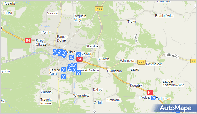 mapa Olewin gmina Olkusz, Olewin gmina Olkusz na mapie Targeo