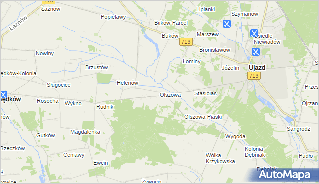 mapa Olszowa gmina Ujazd, Olszowa gmina Ujazd na mapie Targeo