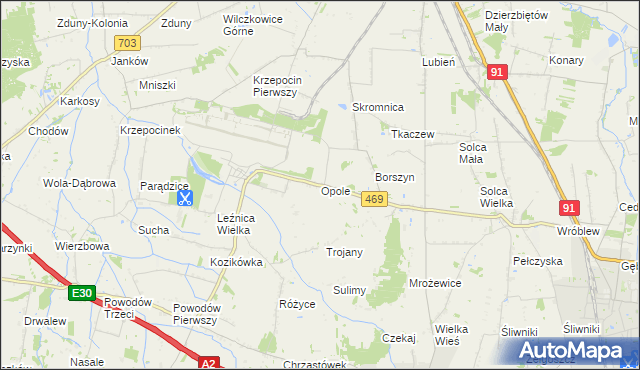 mapa Opole gmina Parzęczew, Opole gmina Parzęczew na mapie Targeo