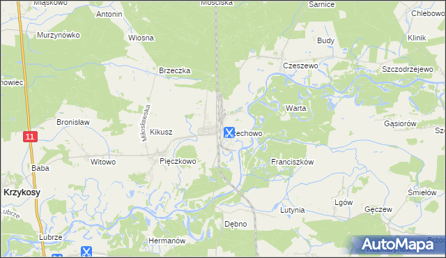 mapa Orzechowo gmina Miłosław, Orzechowo gmina Miłosław na mapie Targeo