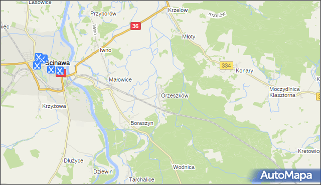 mapa Orzeszków gmina Wińsko, Orzeszków gmina Wińsko na mapie Targeo