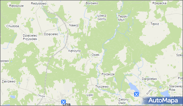 mapa Osiek gmina Linia, Osiek gmina Linia na mapie Targeo