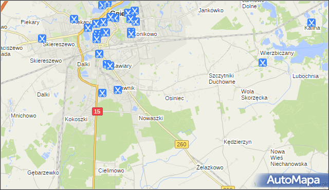 mapa Osiniec gmina Gniezno, Osiniec gmina Gniezno na mapie Targeo