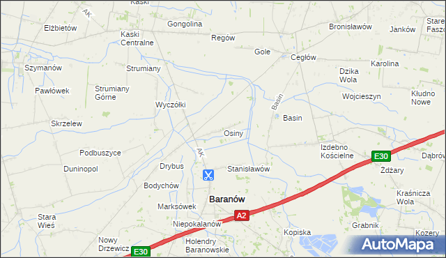 mapa Osiny gmina Baranów, Osiny gmina Baranów na mapie Targeo