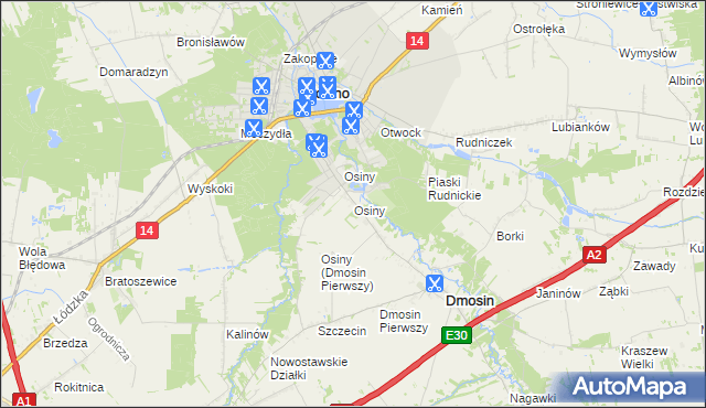 mapa Osiny gmina Dmosin, Osiny gmina Dmosin na mapie Targeo