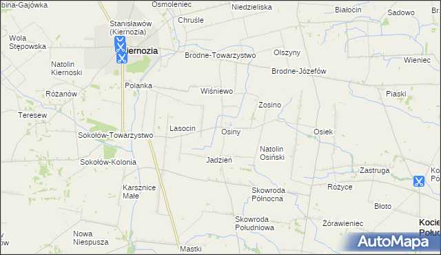 mapa Osiny gmina Kiernozia, Osiny gmina Kiernozia na mapie Targeo