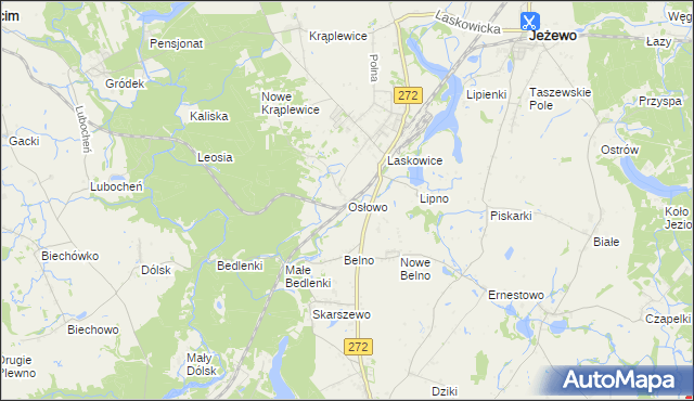 mapa Osłowo gmina Jeżewo, Osłowo gmina Jeżewo na mapie Targeo