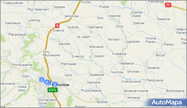 mapa Ossolin gmina Klimontów, Ossolin gmina Klimontów na mapie Targeo
