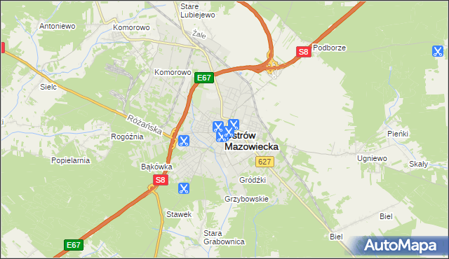 mapa Ostrów Mazowiecka, Ostrów Mazowiecka na mapie Targeo
