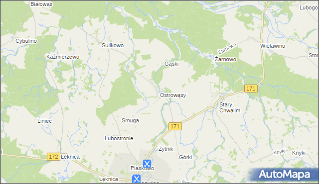 mapa Ostrowąsy gmina Barwice, Ostrowąsy gmina Barwice na mapie Targeo