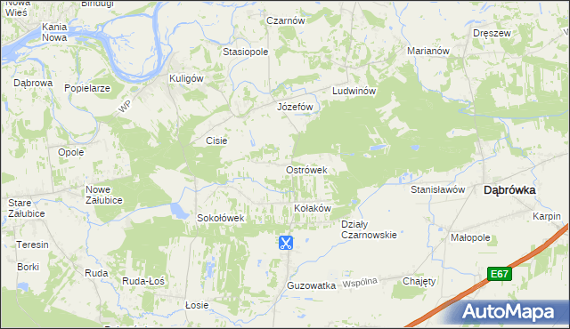 mapa Ostrówek gmina Dąbrówka, Ostrówek gmina Dąbrówka na mapie Targeo