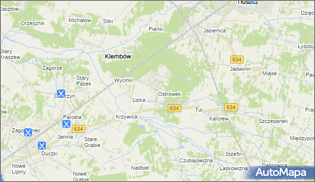 mapa Ostrówek gmina Klembów, Ostrówek gmina Klembów na mapie Targeo