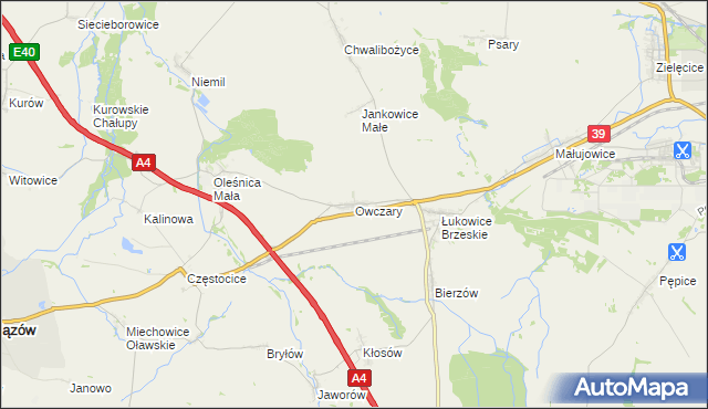 mapa Owczary gmina Oława, Owczary gmina Oława na mapie Targeo