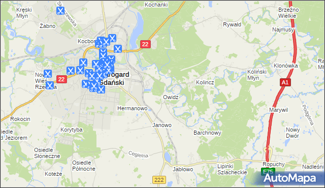 mapa Owidz, Owidz na mapie Targeo