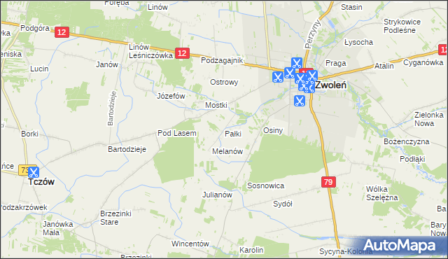 mapa Pałki gmina Zwoleń, Pałki gmina Zwoleń na mapie Targeo