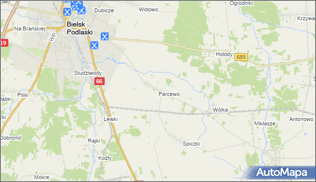 mapa Parcewo gmina Bielsk Podlaski, Parcewo gmina Bielsk Podlaski na mapie Targeo