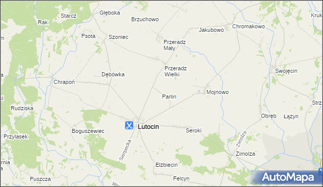 mapa Parlin gmina Lutocin, Parlin gmina Lutocin na mapie Targeo