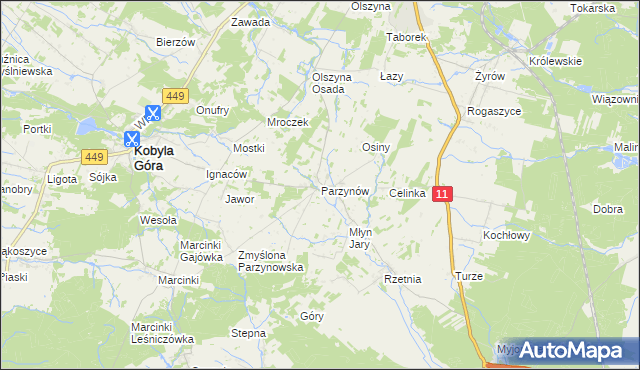 mapa Parzynów, Parzynów na mapie Targeo